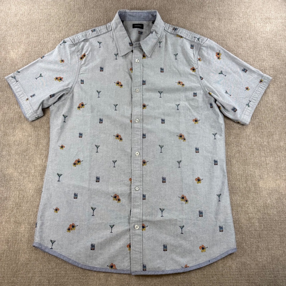 Buffalo David Bitton Mens XL Short Sleeve Button Down Shirt Cocktail Print Blue